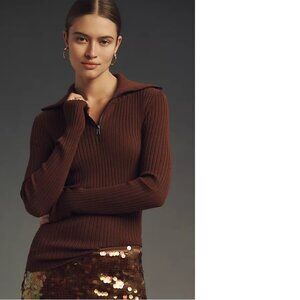 Anthropologie Maeve Fitted Half-Zip Sweater size M chocolate color